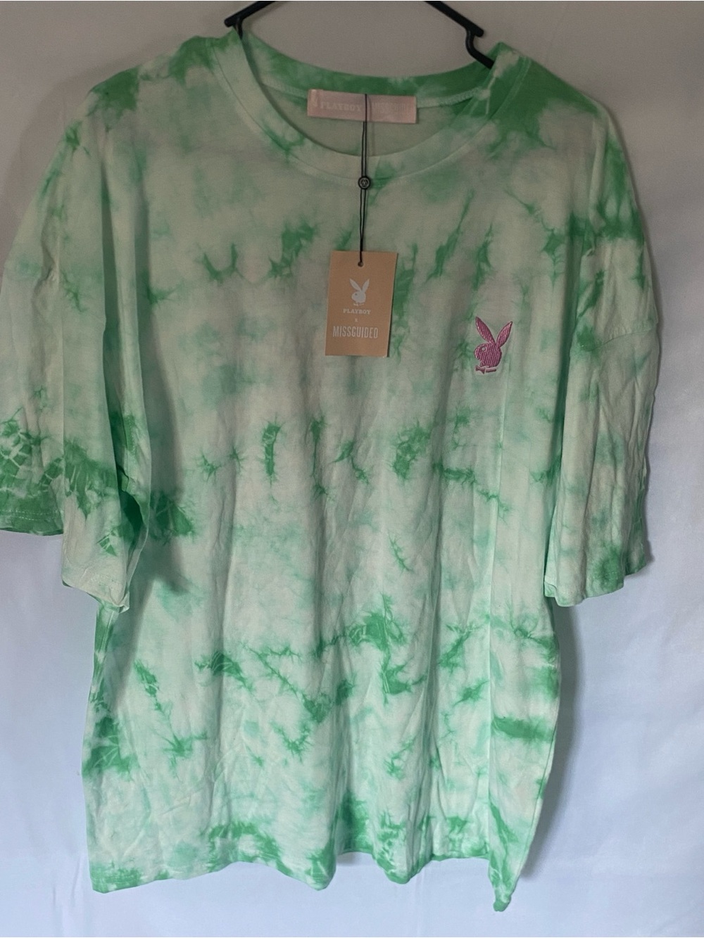Playboy Missguided T Shirt Dress NWT Mint Green Tie Dye Pink Bunny Logo Small 0